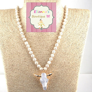 Boho white bull head necklace/longhorn/western