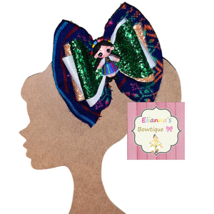 Mexican maria doll hair bow/clay/ vinyl/fauxleather/cinco de mayo/