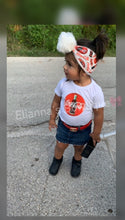 Cargar imagen en el visor de la galería, Baby/toddler set pompoms headwrap and shirt coca cola /